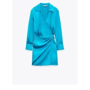 NWT Zara satin blue mini long sleeve dress